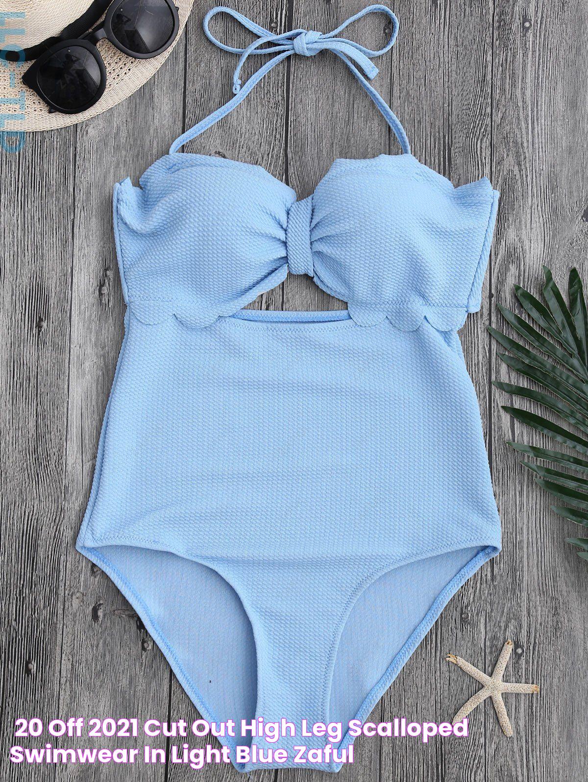 [20 OFF] 2021 Cut Out High Leg Scalloped Swimwear In LIGHT BLUE ZAFUL