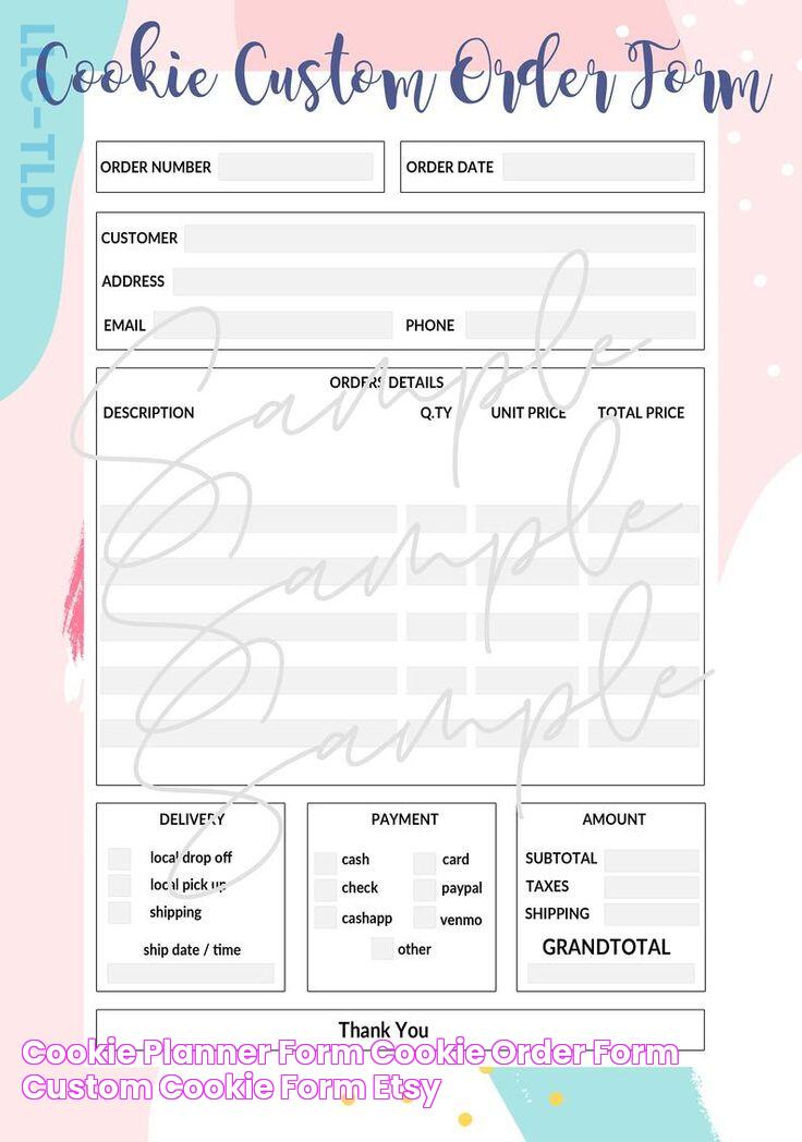 Cookie Planner Form Cookie Order Form Custom Cookie Form Etsy