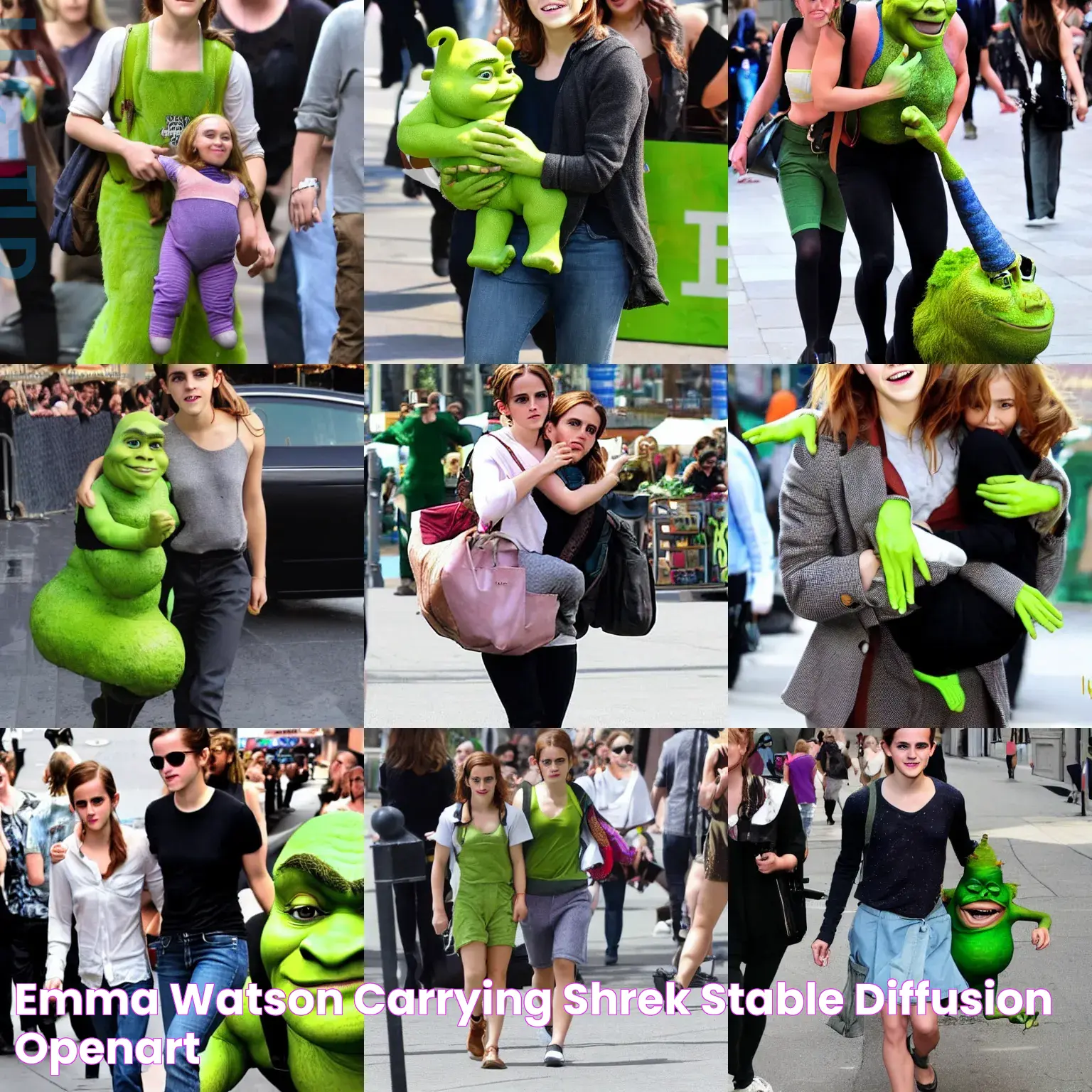 emma watson carrying shrek Stable Diffusion OpenArt