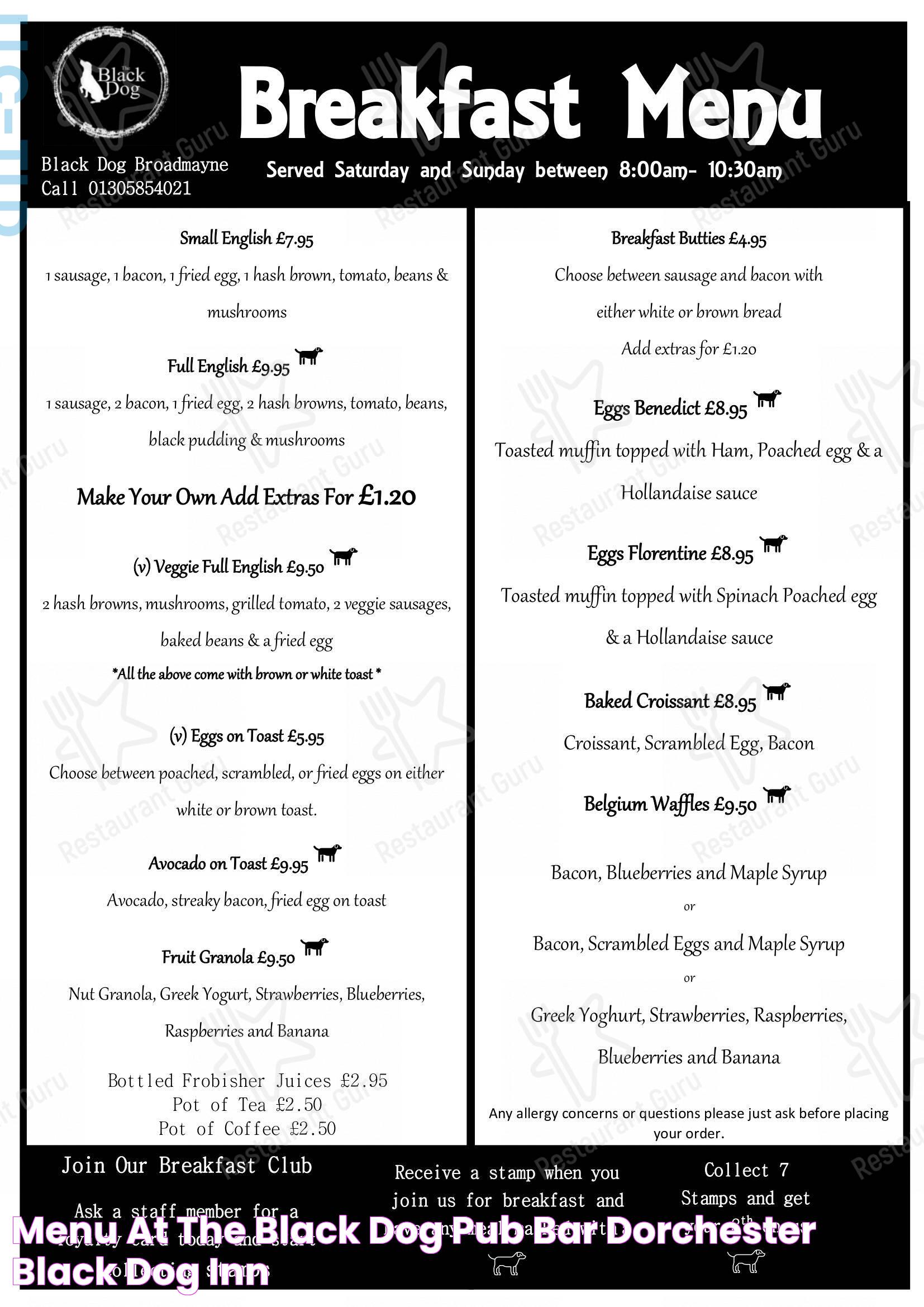 Menu at The Black Dog pub & bar, Dorchester, Black Dog Inn