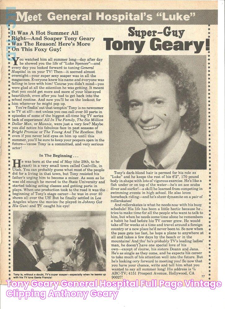 Tony Geary, General Hospital, Full Page Vintage Clipping, Anthony Geary