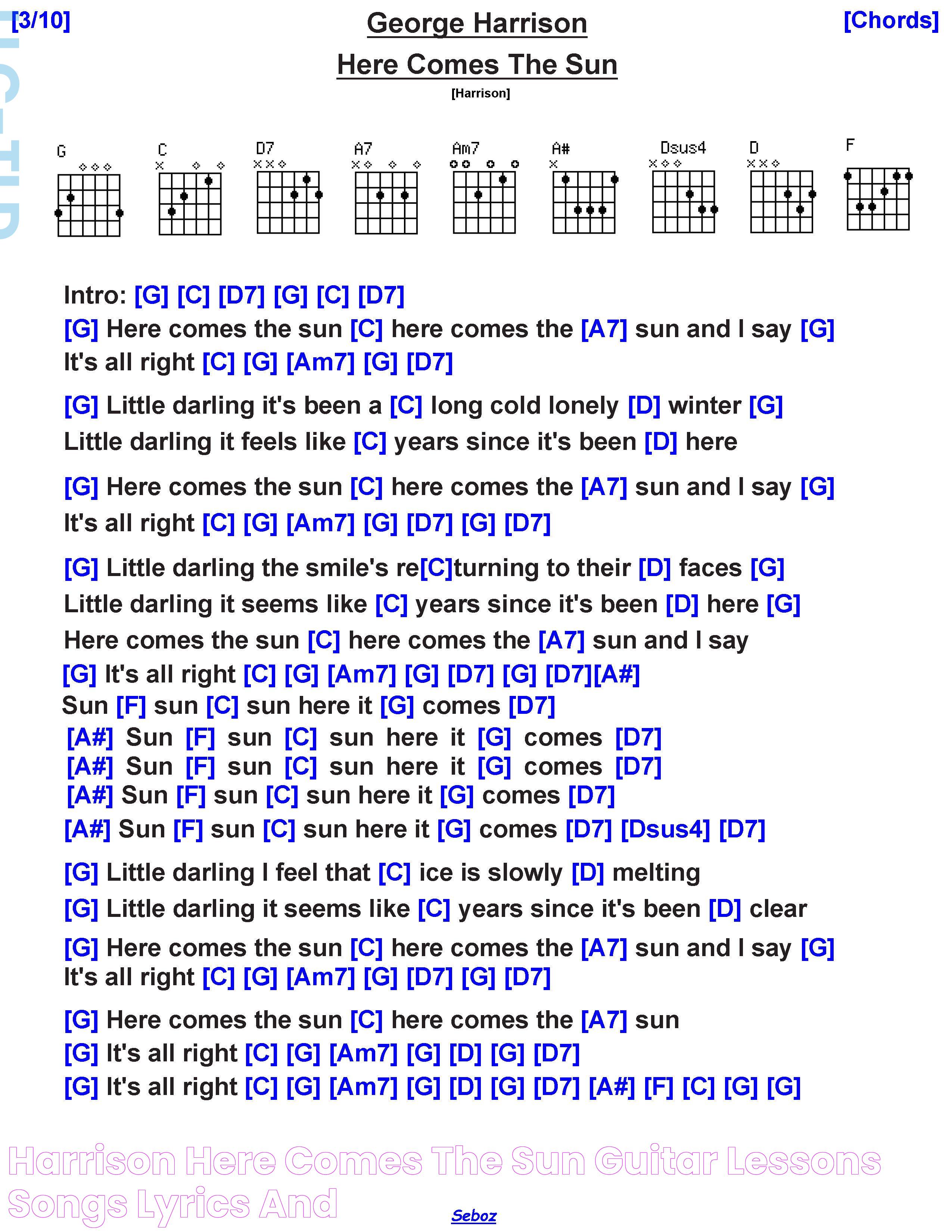 Harrison Here Comes the Sun Guitar lessons songs, Lyrics and