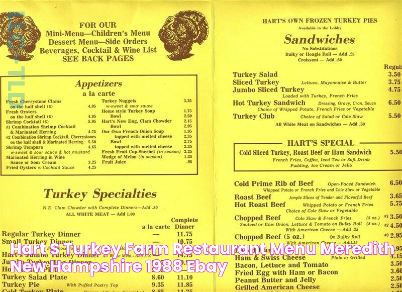 Hart's Turkey Farm Restaurant Menu Meredith New Hampshire 1988 eBay