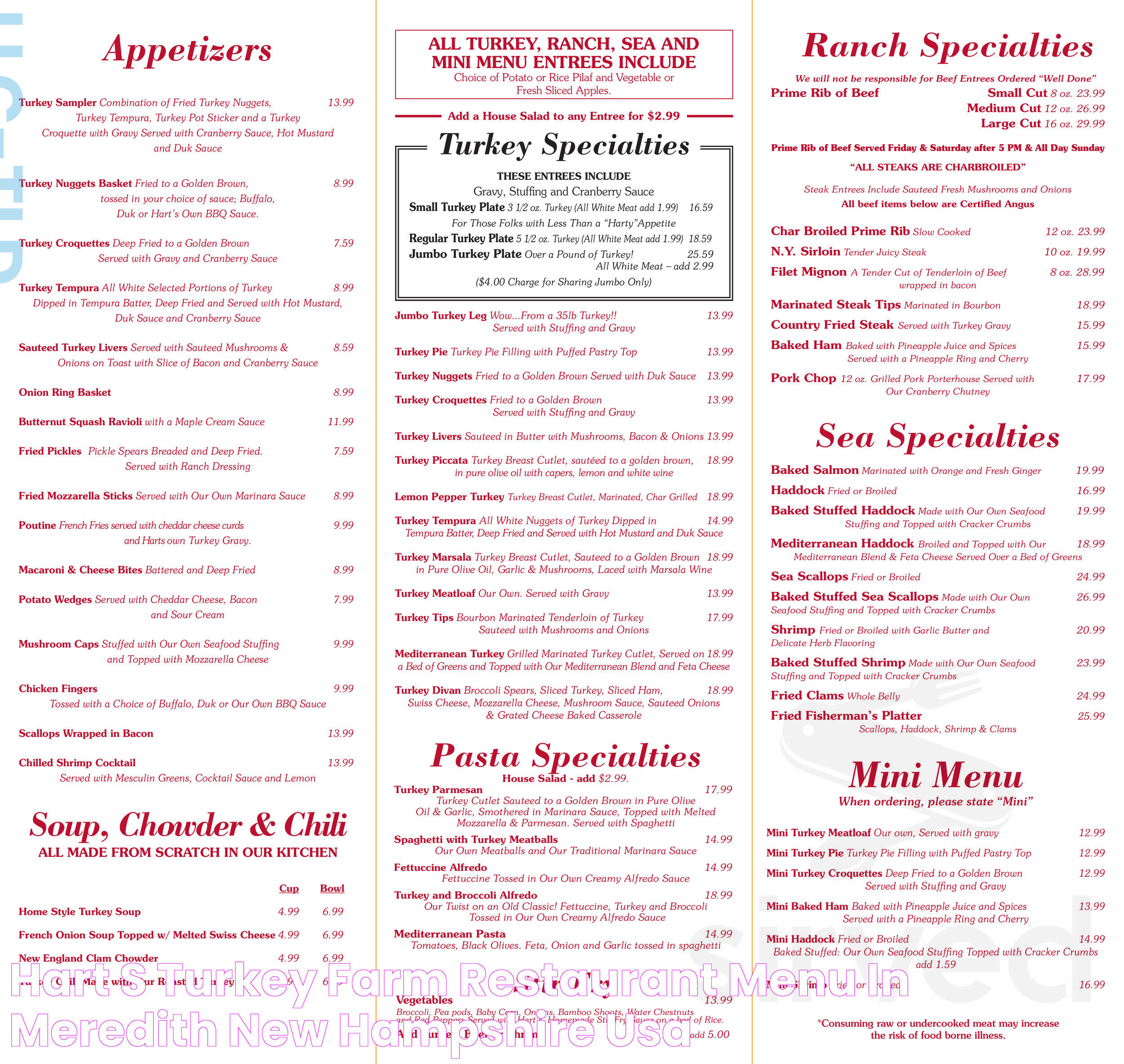 Hart's Turkey Farm Restaurant menu in Meredith, New Hampshire, USA