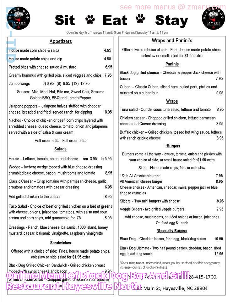 Online Menu of Black Dog Bar and Grill Restaurant, Hayesville, North