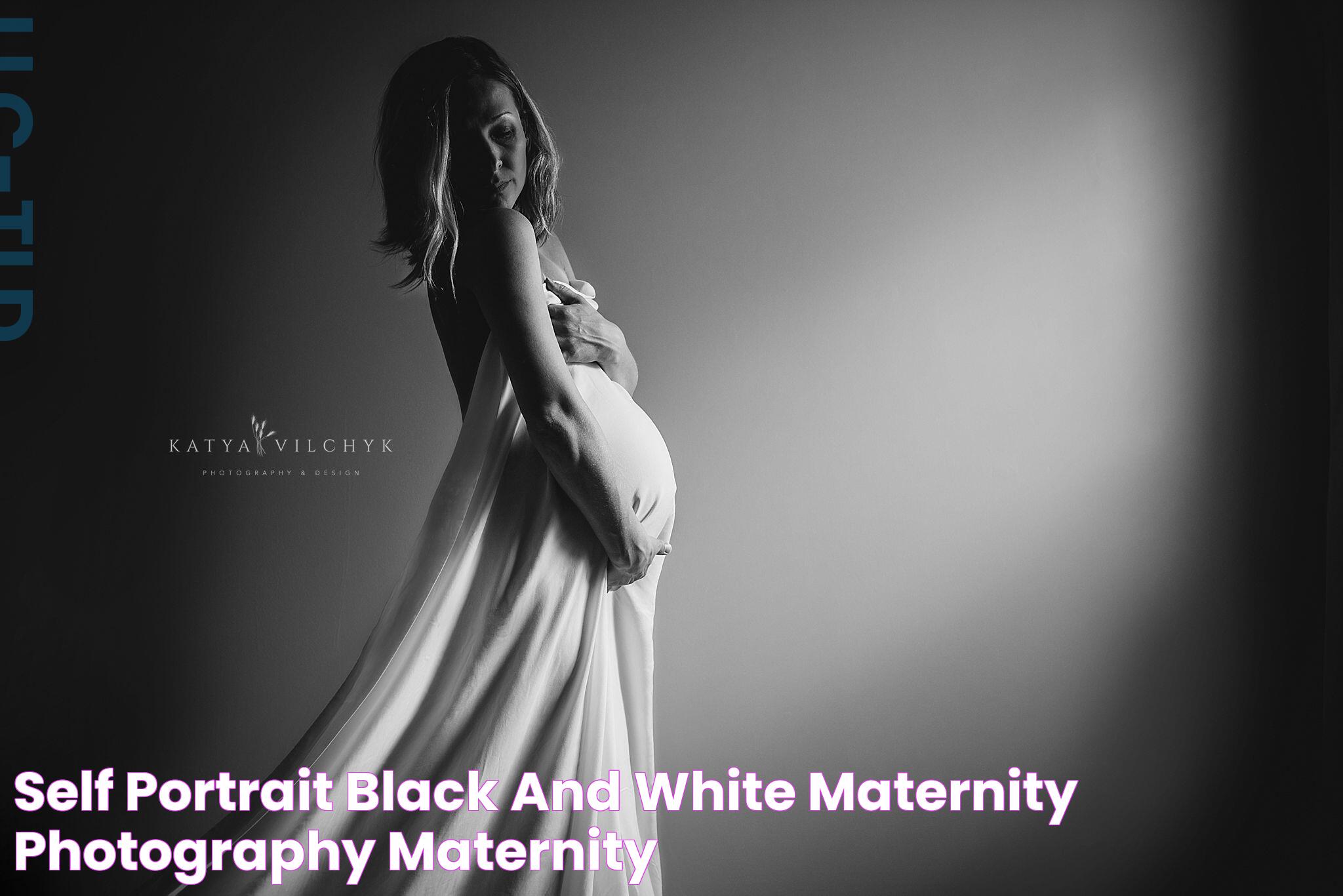 Self portrait black and white maternity photography Maternity