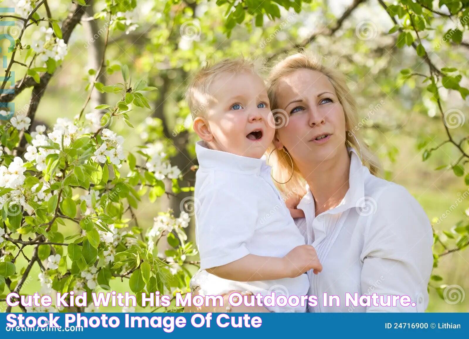 Cute Kid with His Mom Outdoors in Nature. Stock Photo Image of cute