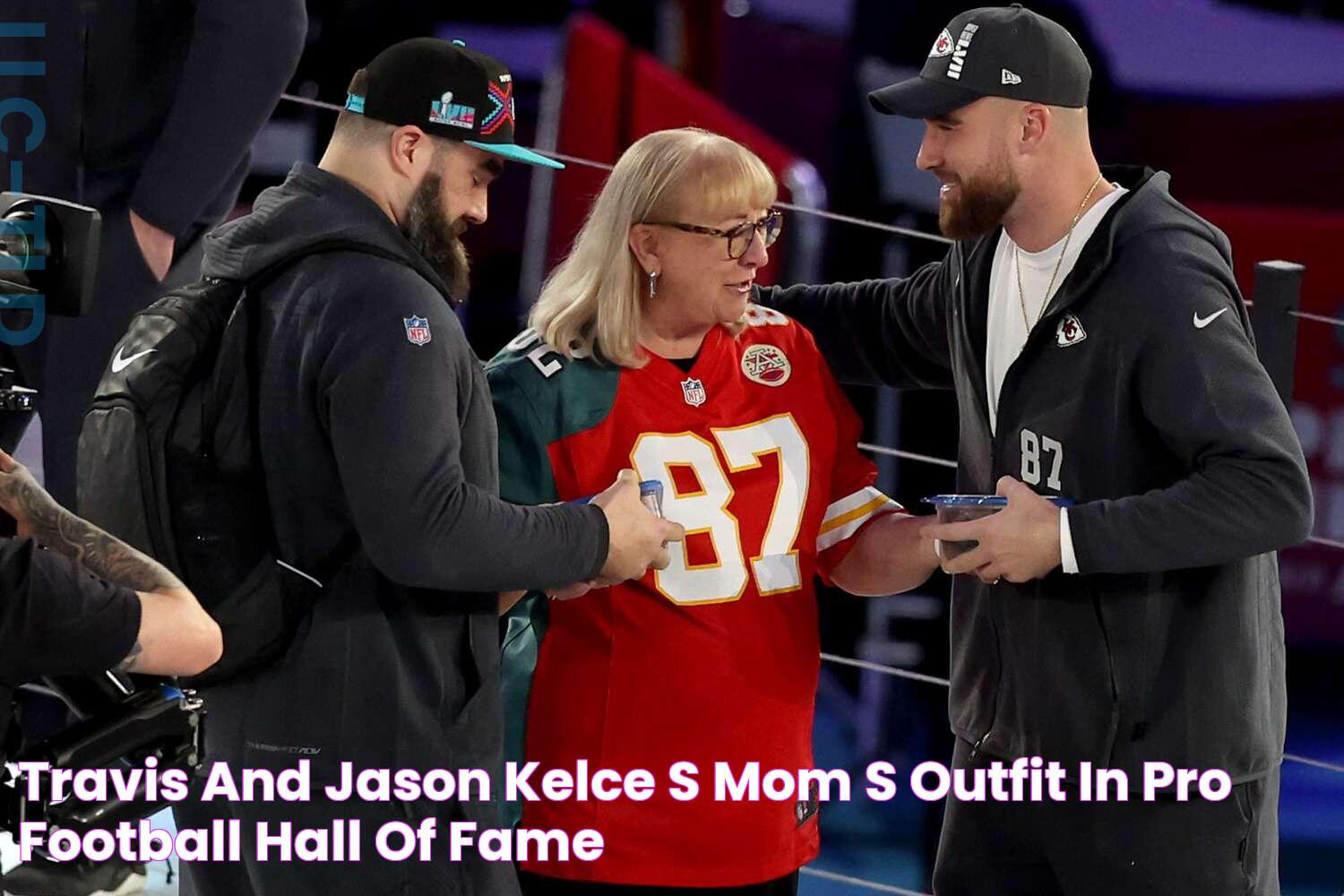 Travis and Jason Kelce's Mom's Outfit in Pro Football Hall of Fame