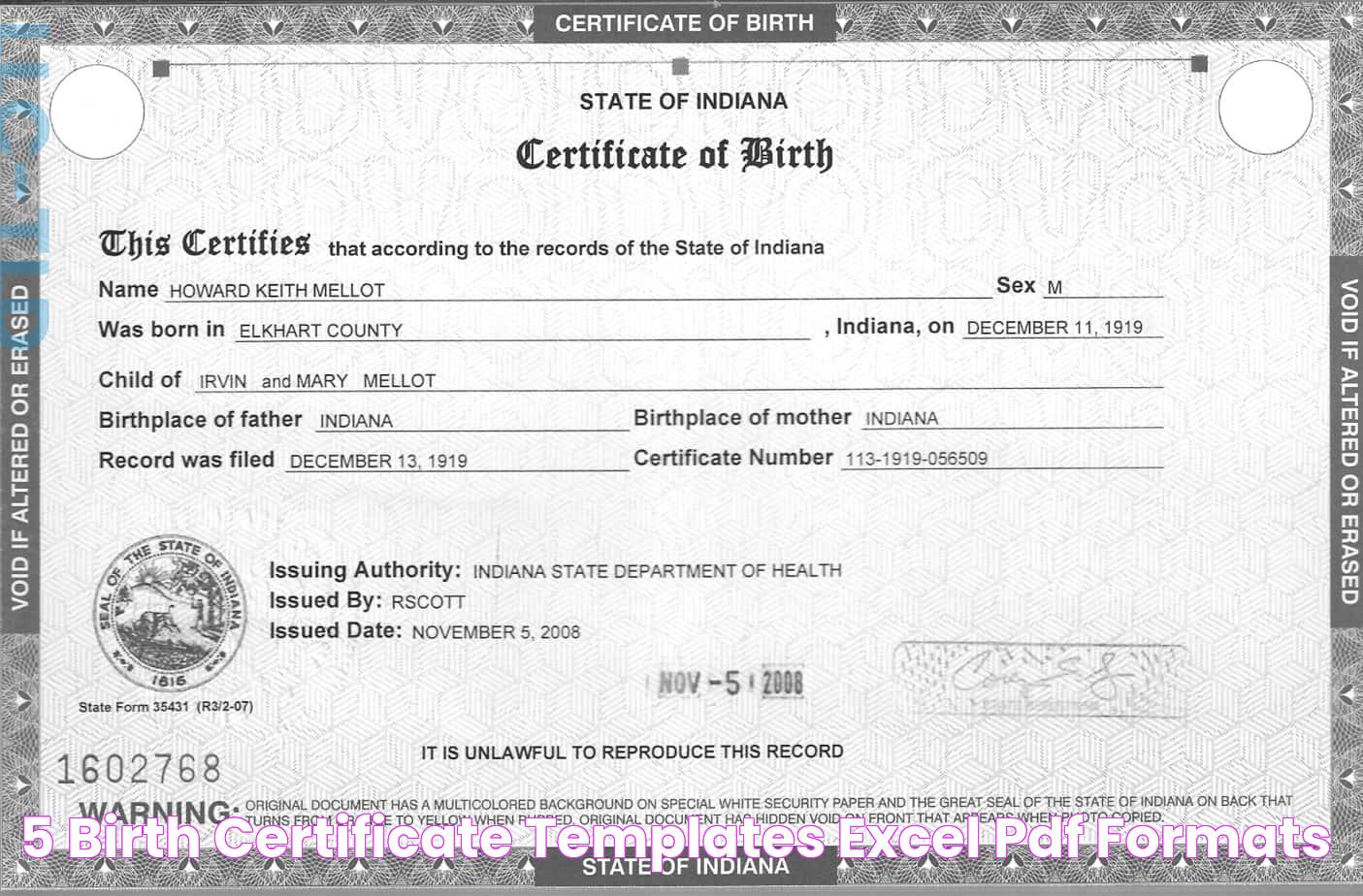 5 Birth Certificate Templates Excel PDF Formats