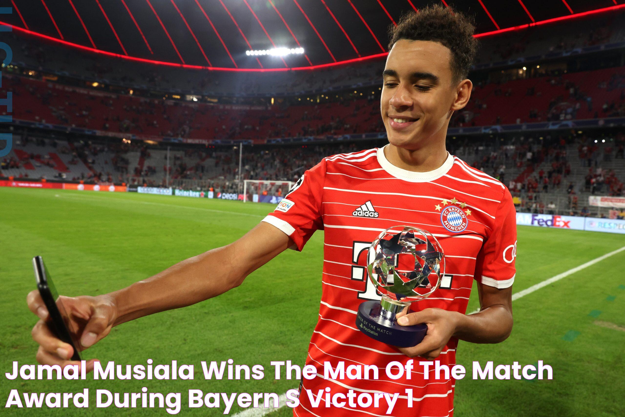 Jamal Musiala wins the “Man of The Match” award during Bayern´s victory