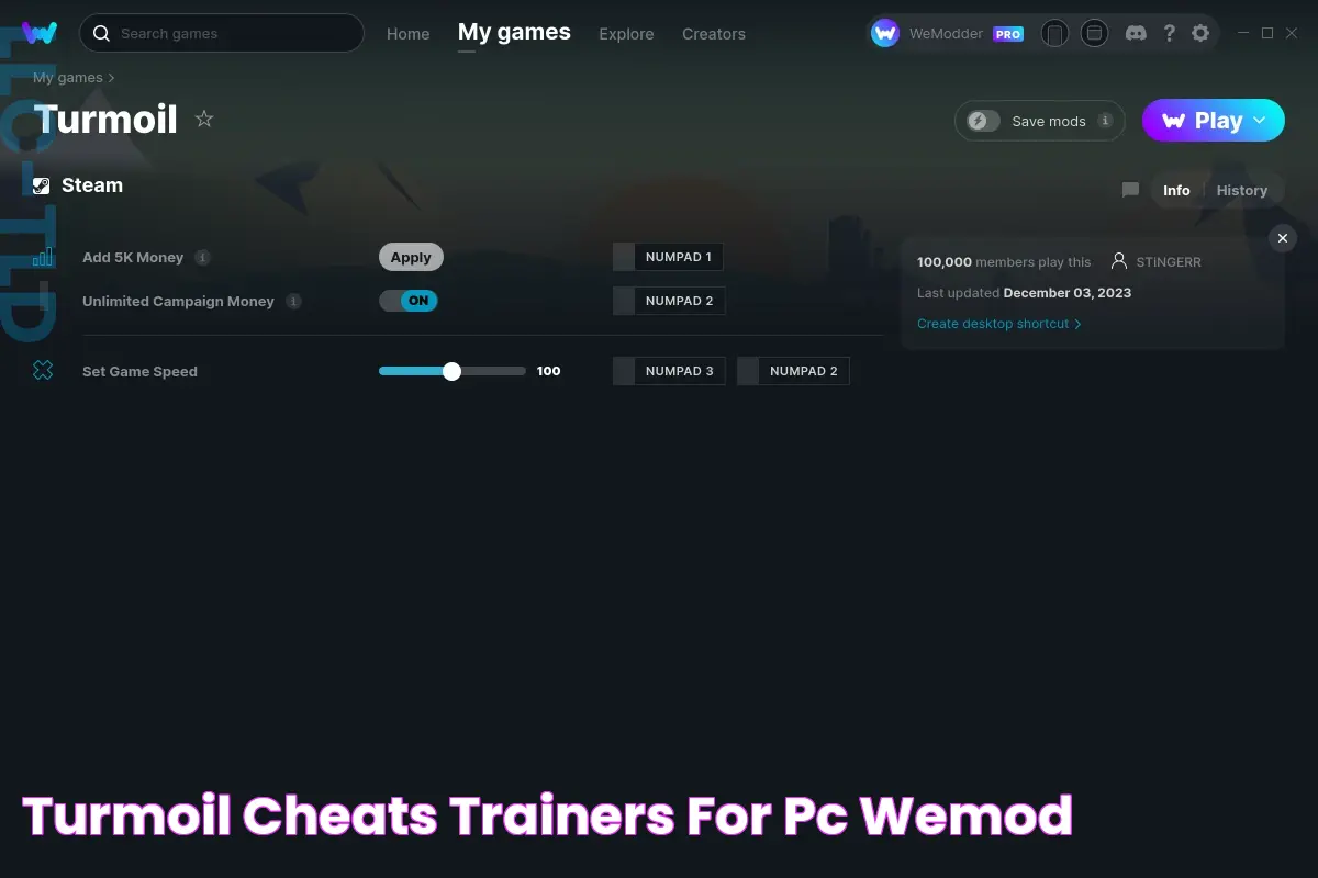 Turmoil Cheats & Trainers for PC WeMod