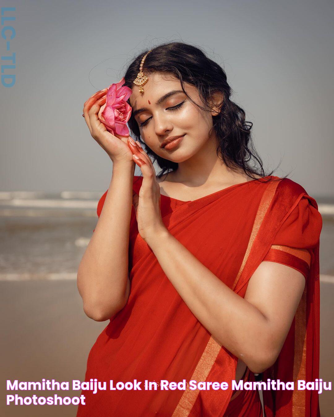 Mamitha Baiju Look In Red Saree Mamitha Baiju Photoshoot